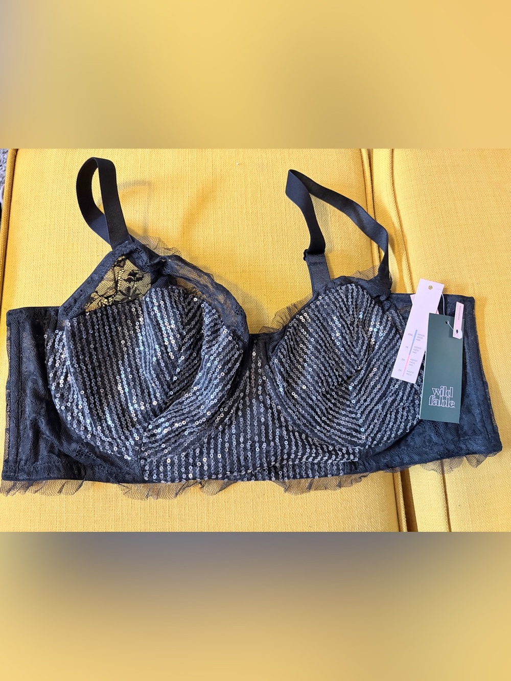 Black Sequin Lace Underwire Bra